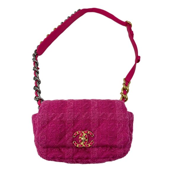 CHANEL 2020 Pink Tweed & Lambskin Leather Chanel 19 Belt Bag Tri-Color HW - Picture 2 of 13